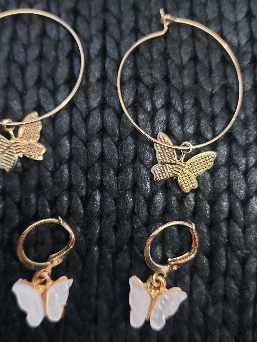 Gold Butterfly Hoop and Dangle Earring Set - Women Jewelry